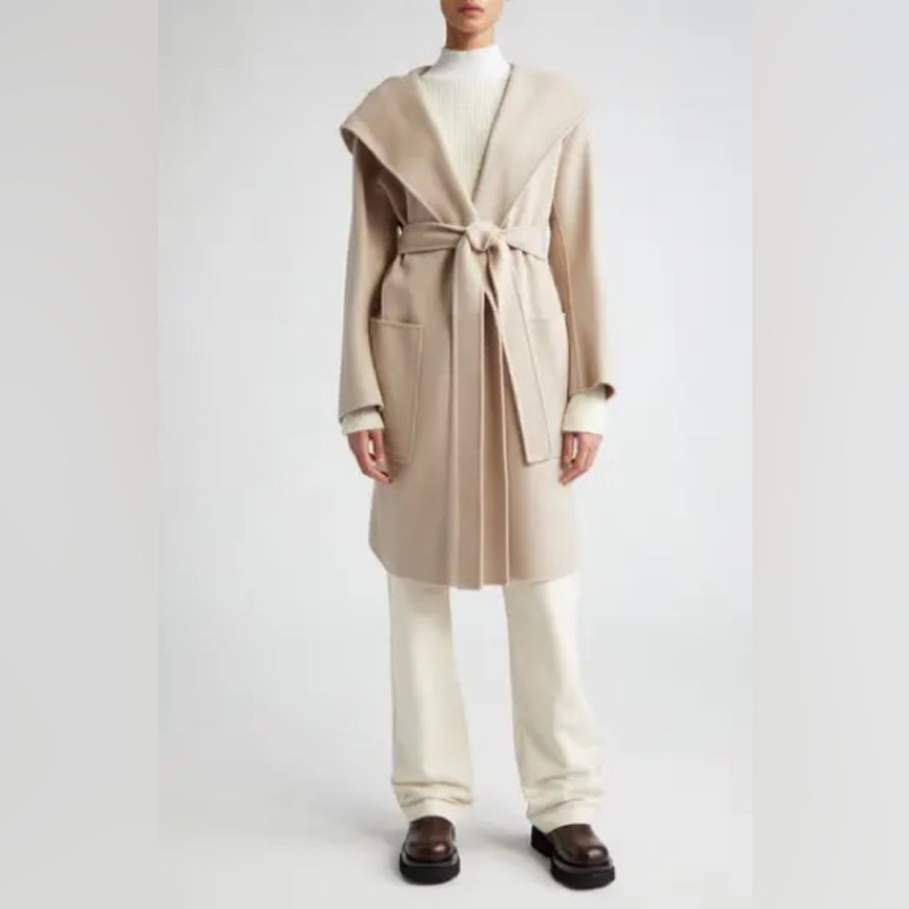 NWT ‘S Max Mara ‘Priscilla’ Sand Midi Wrap 100% Virgin Wool Coat Size: M/L Fall - Picture 2 of 9